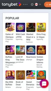 Tonybet Casino mobile games