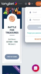 Tonybet Casino mobile login