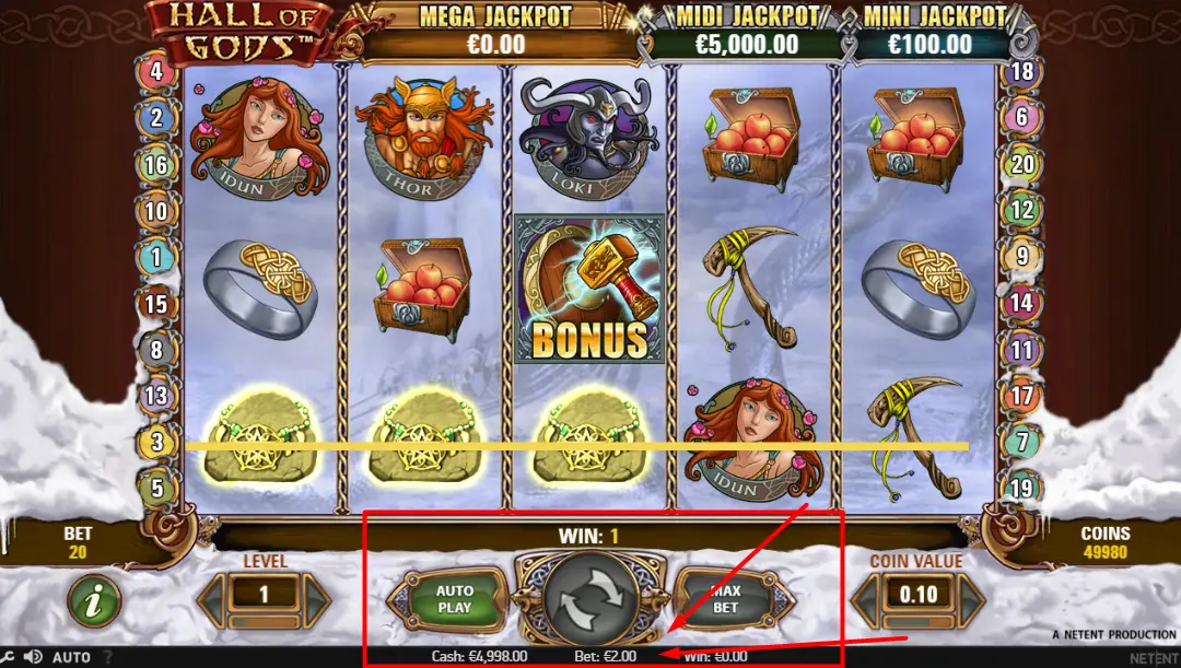 hall of gods slot bet